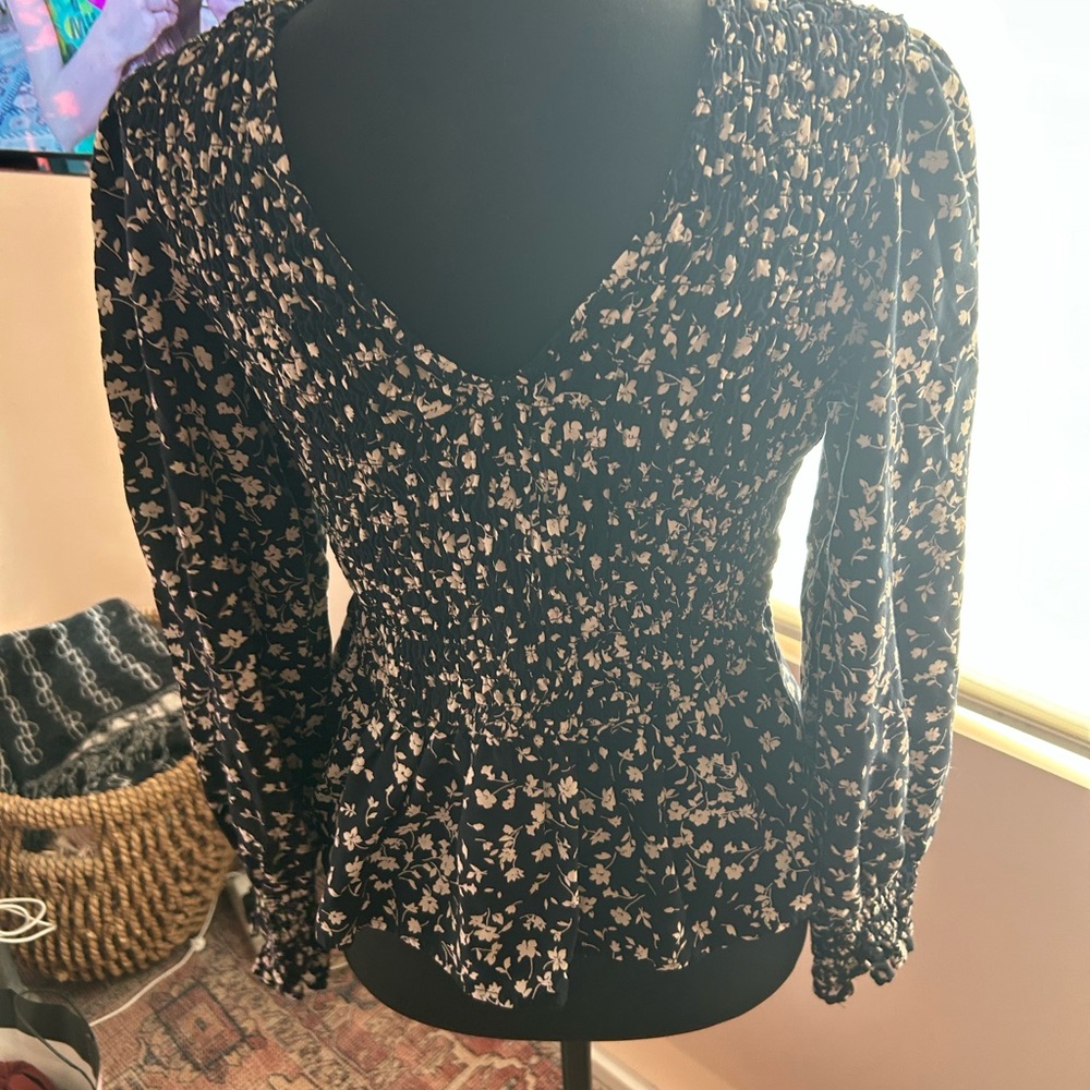 Floral Black and White Women's Top medium